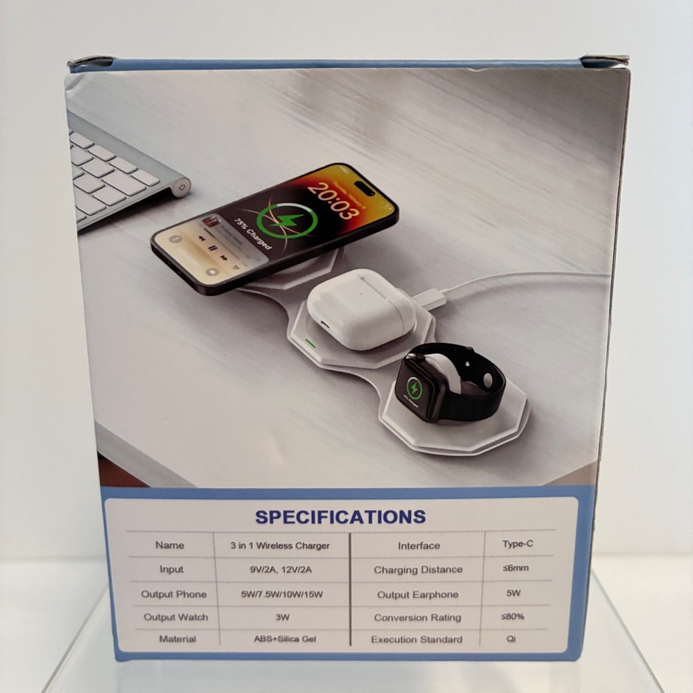 DoHonest Foldable Portable Charger 3-In-1 Travel Wireless Charger New In Box - Picture 2 of 5